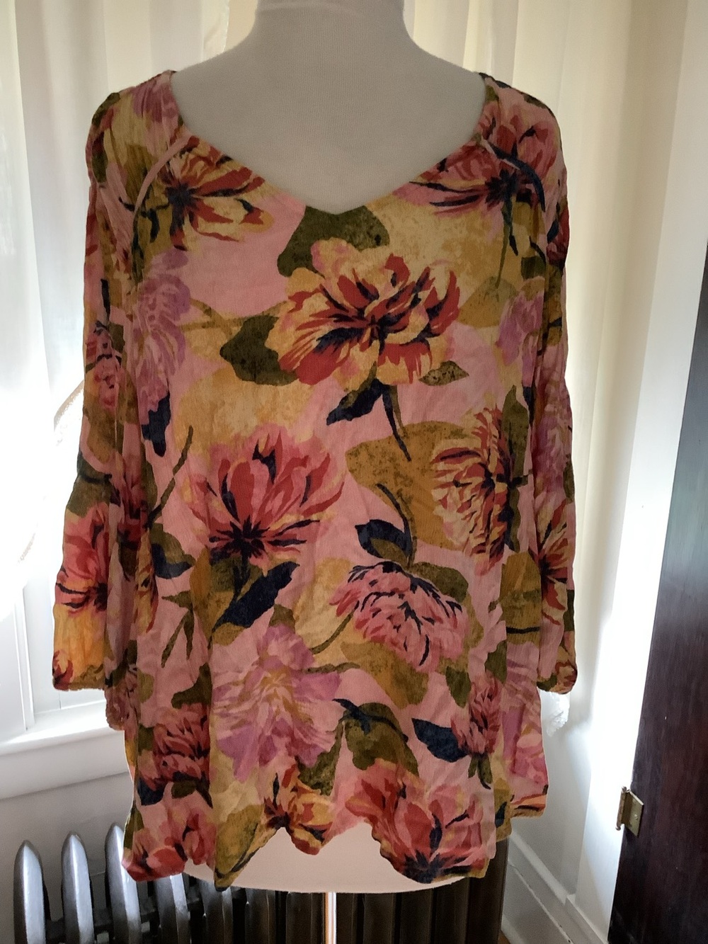 Terra & Sky Pink Floral V-Neck Tunic